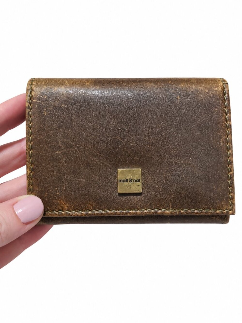MATT & NAT Vegan Leather Bifold Wallet Brown Bronze Compact Snap Close Zipper